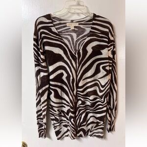 Michael Kors Animal Print Knit Long Sleeve Pullover Size Med.Classic Neutral